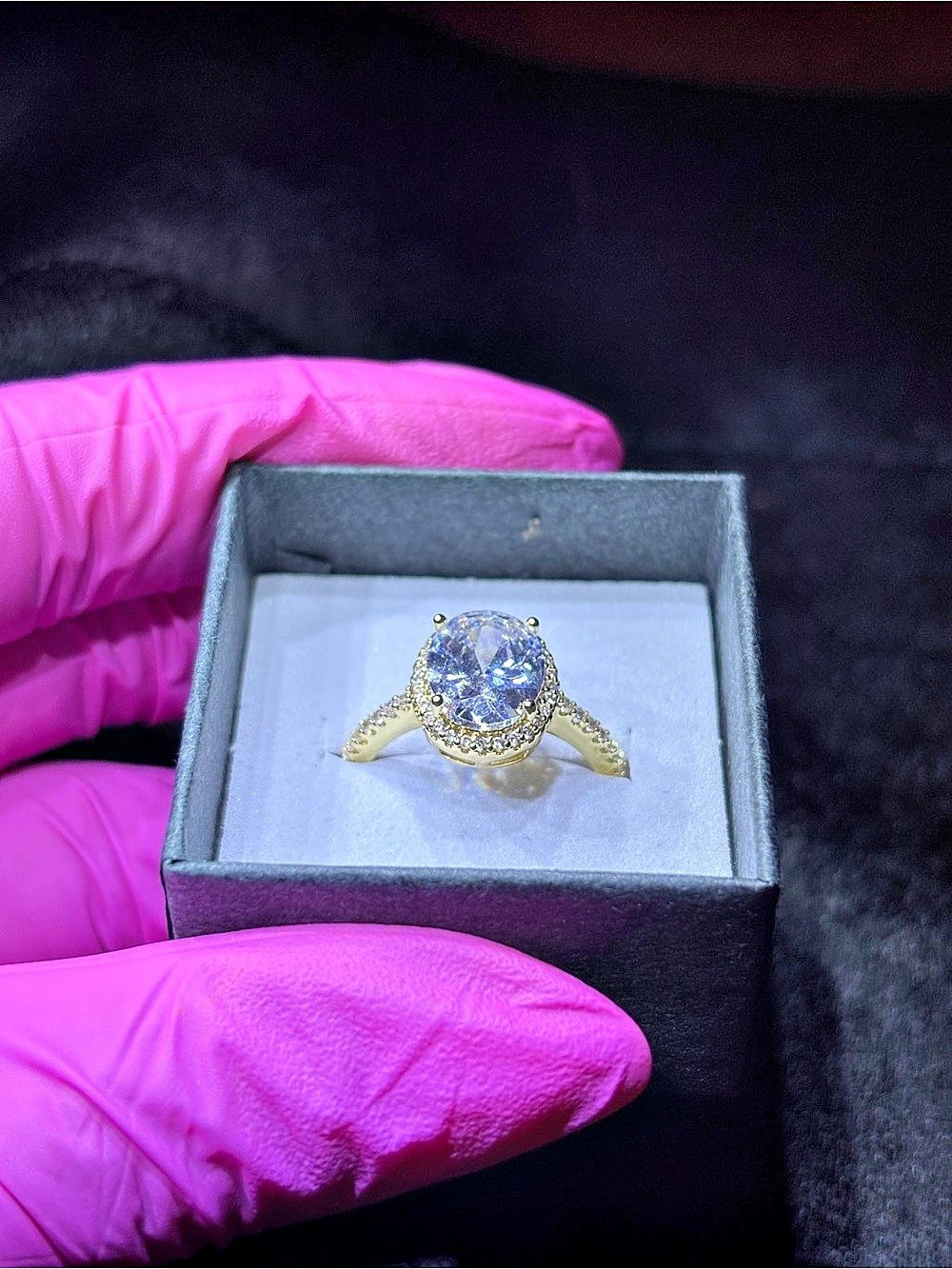 Gold Filled AAA CZ Oval-Cut Halo Solitaire Ring Size 7 - Picture 4 of 12